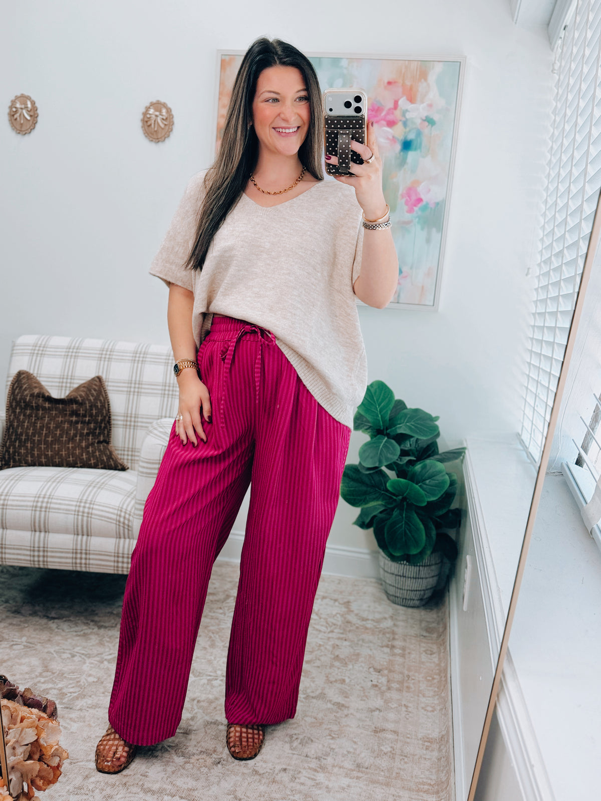 Magenta Striped Pants