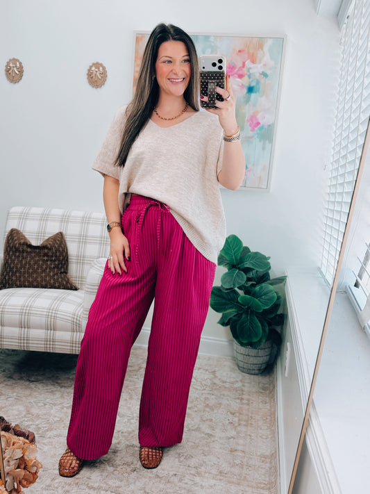 Magenta Striped Pants