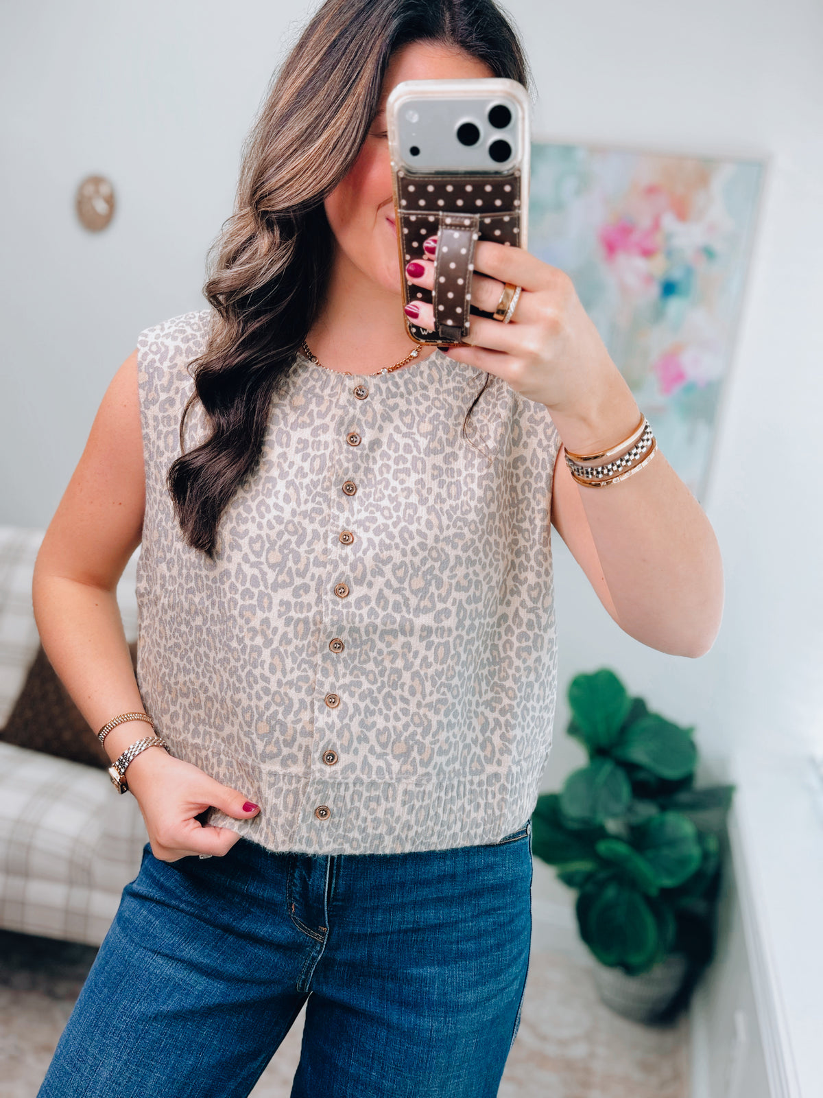 Vintage Leopard Button Sweater Vest
