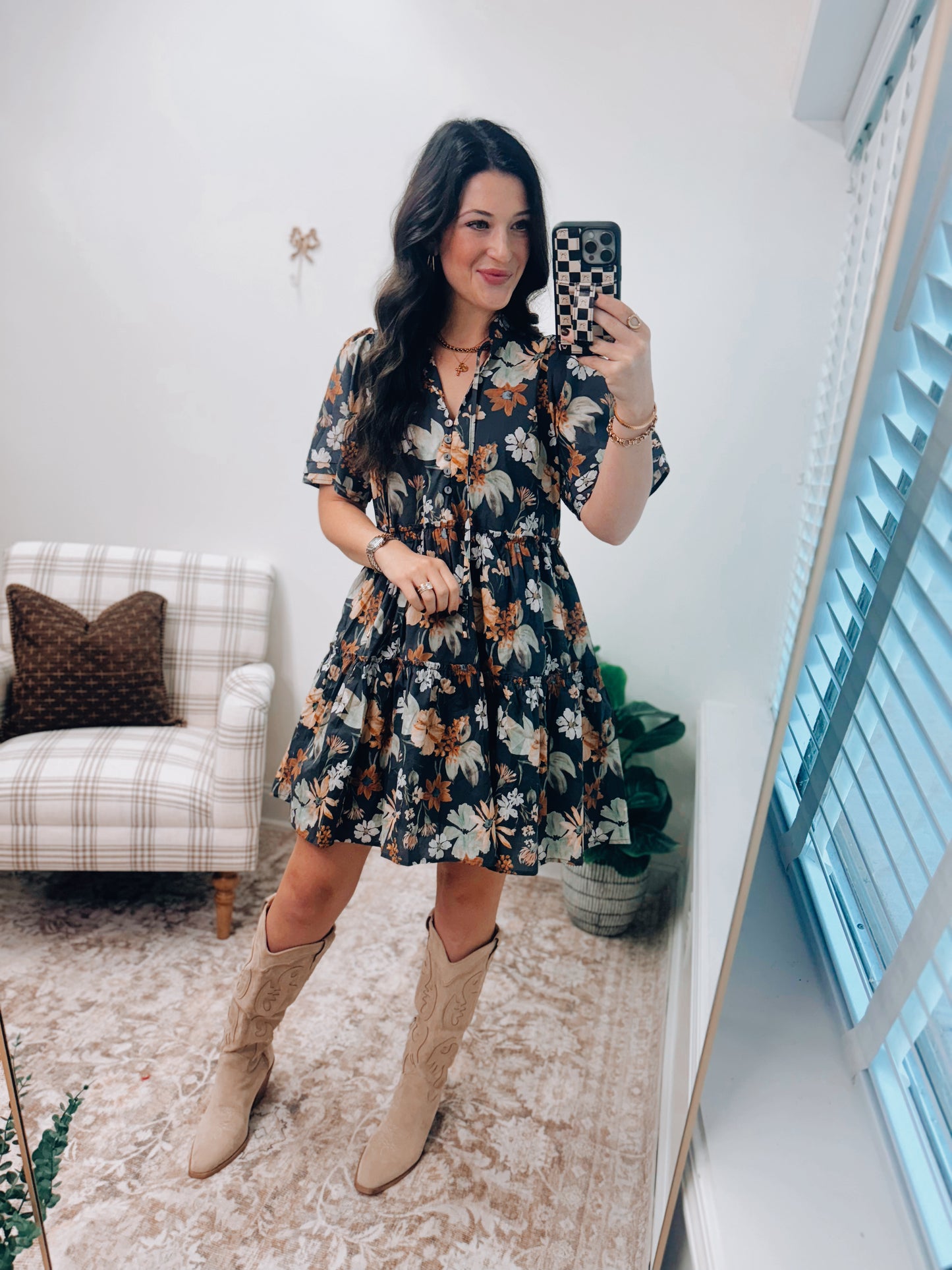 Rowan Charcoal Floral Mini Dress