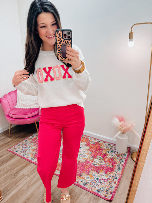 XOXO Chenille Patch Sweater - White