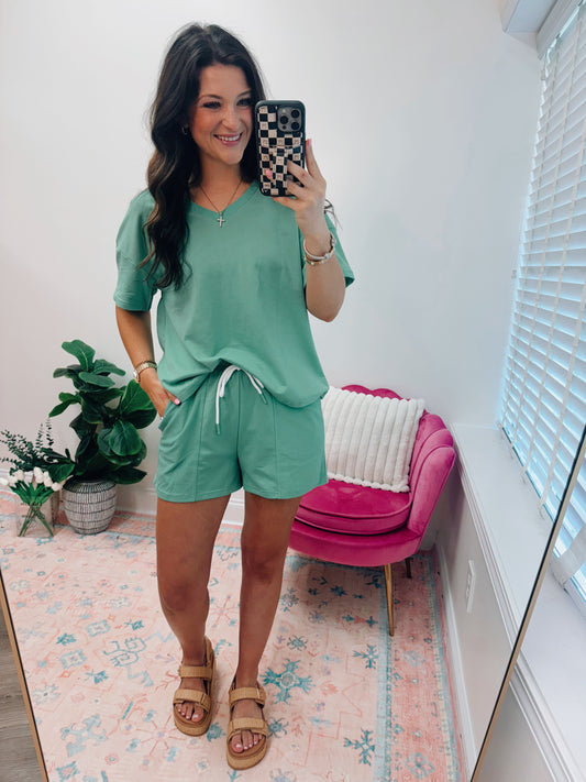 Winnie V Patched Shorts Set - Green