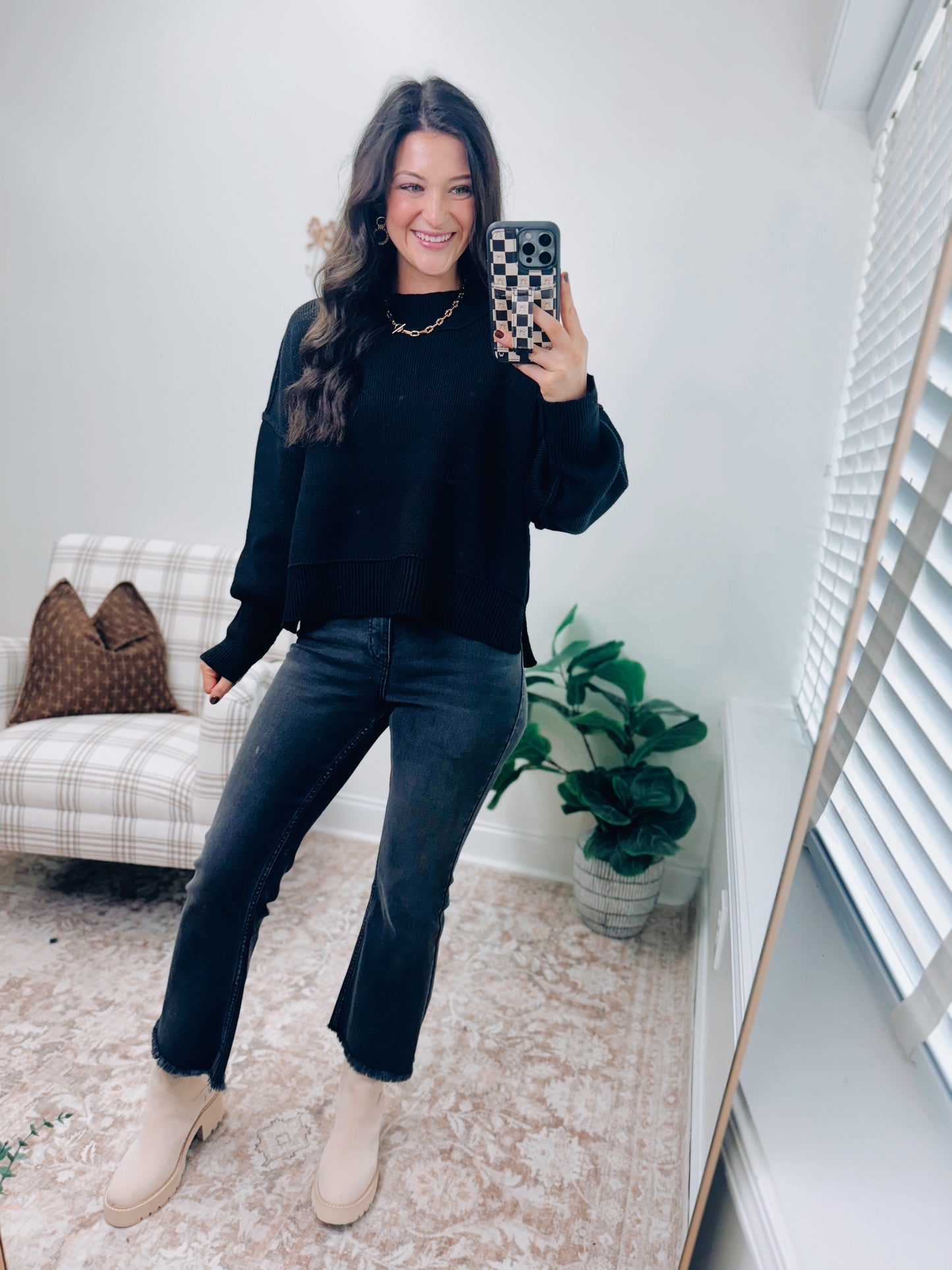 Mercer Mock Neck Ribbed Sweater - Black