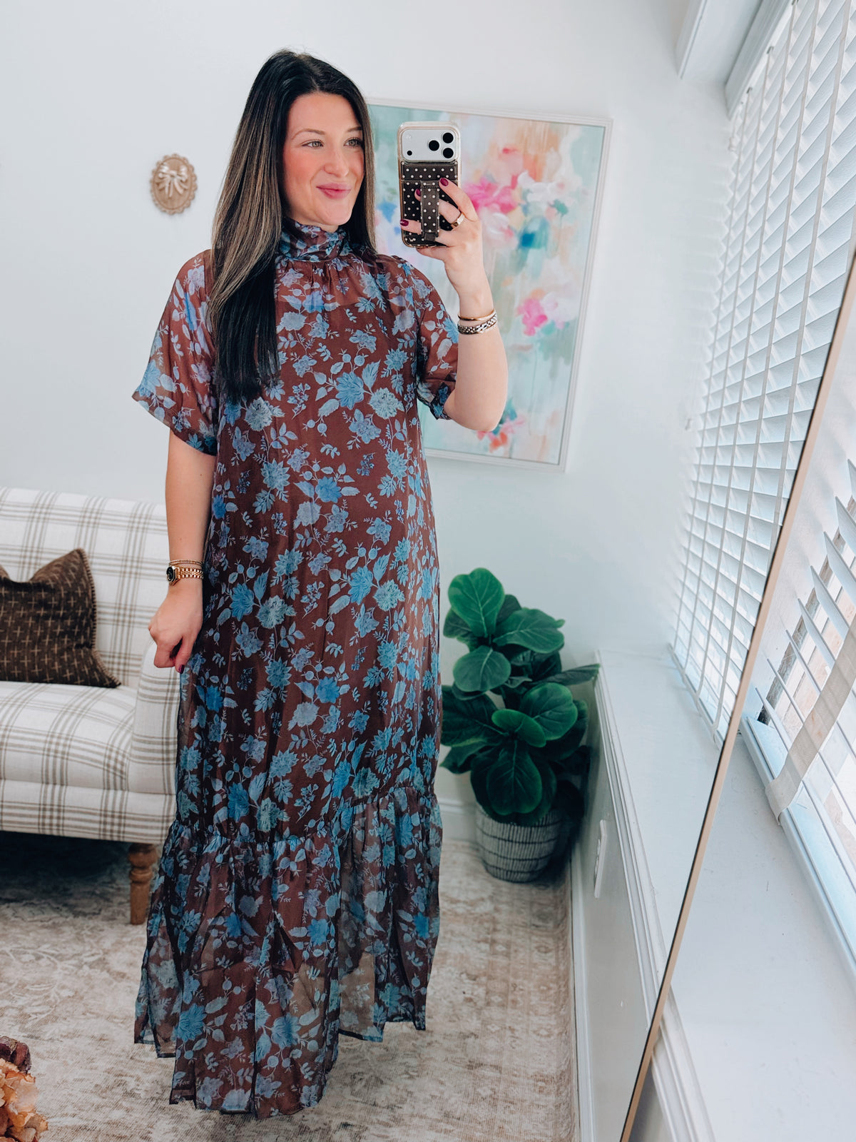 Muse Blue Floral Sheer Midi Dress
