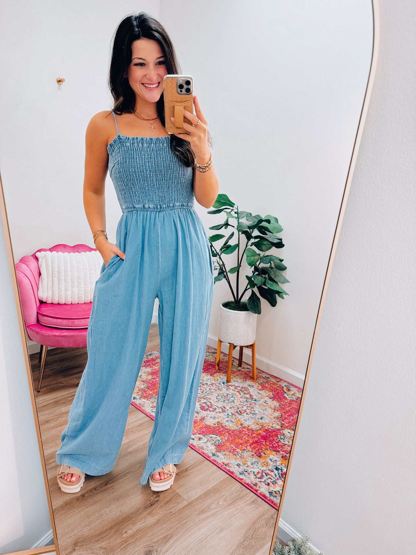 Sullivan Smocked Denim Jumpsuit