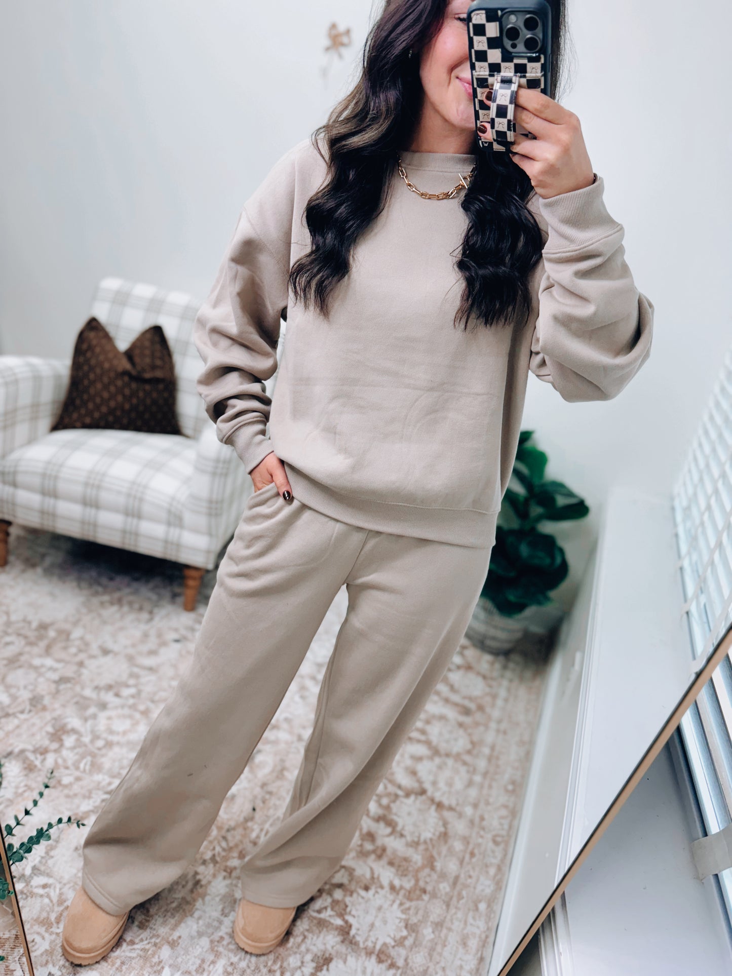 DOORBUSTER Crewneck Comfy Pants Set - Ash Mocha