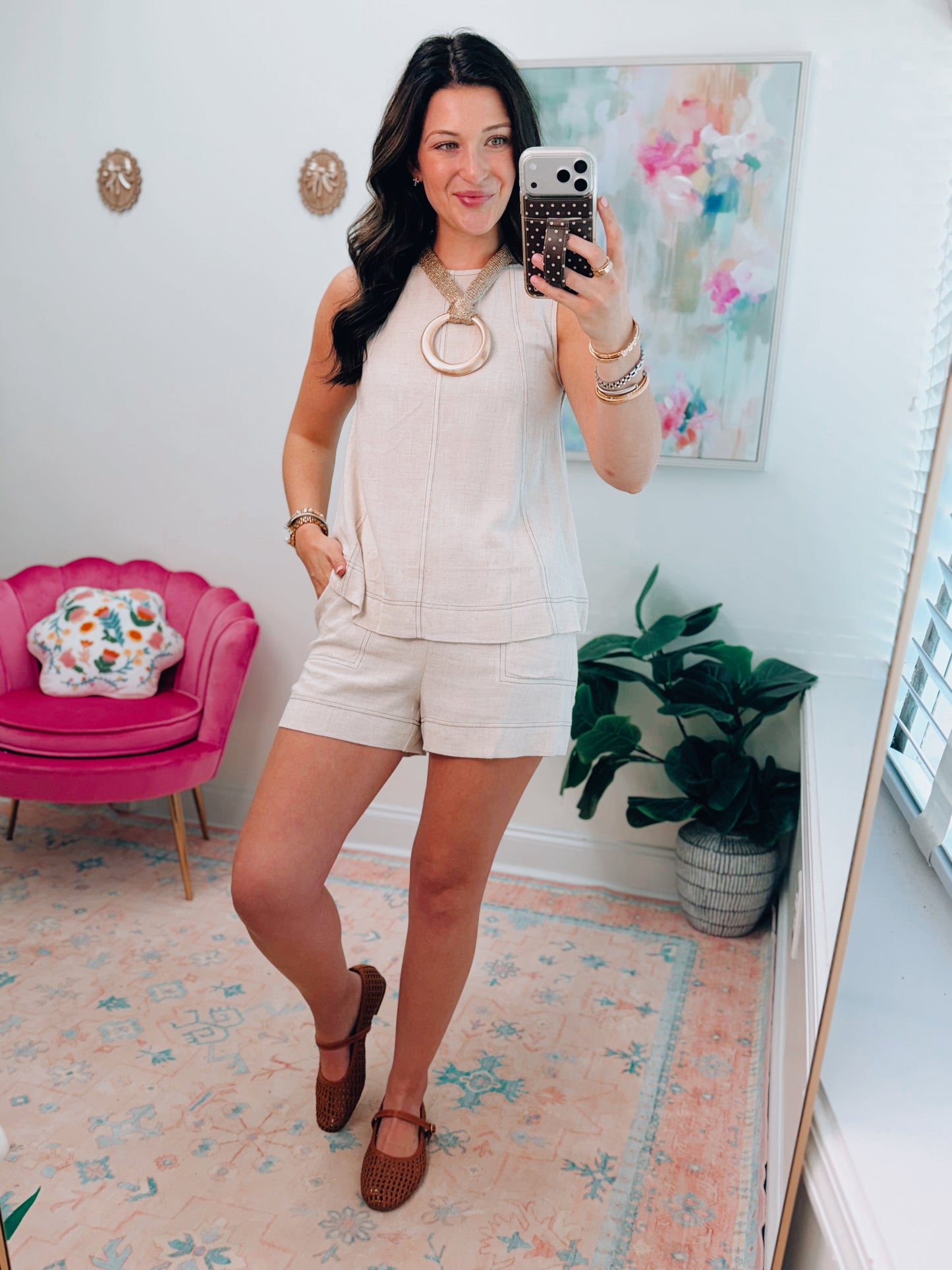 Linen Stitch Shorts Set