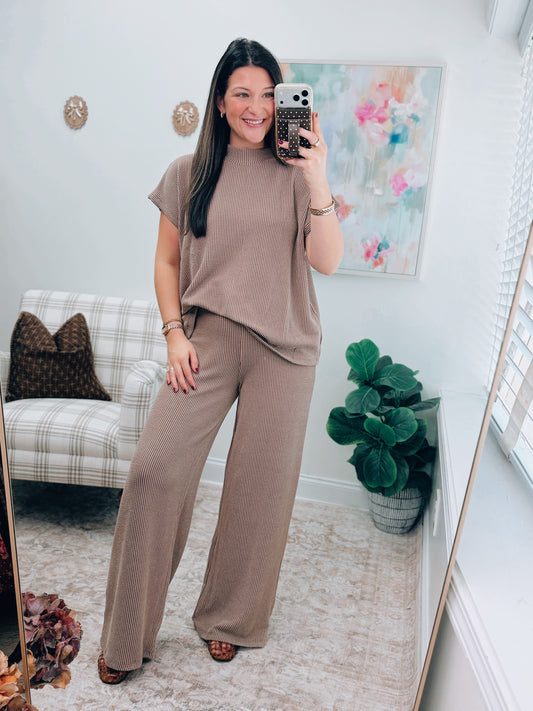 Tessa Mocha Ribbed Mock Set