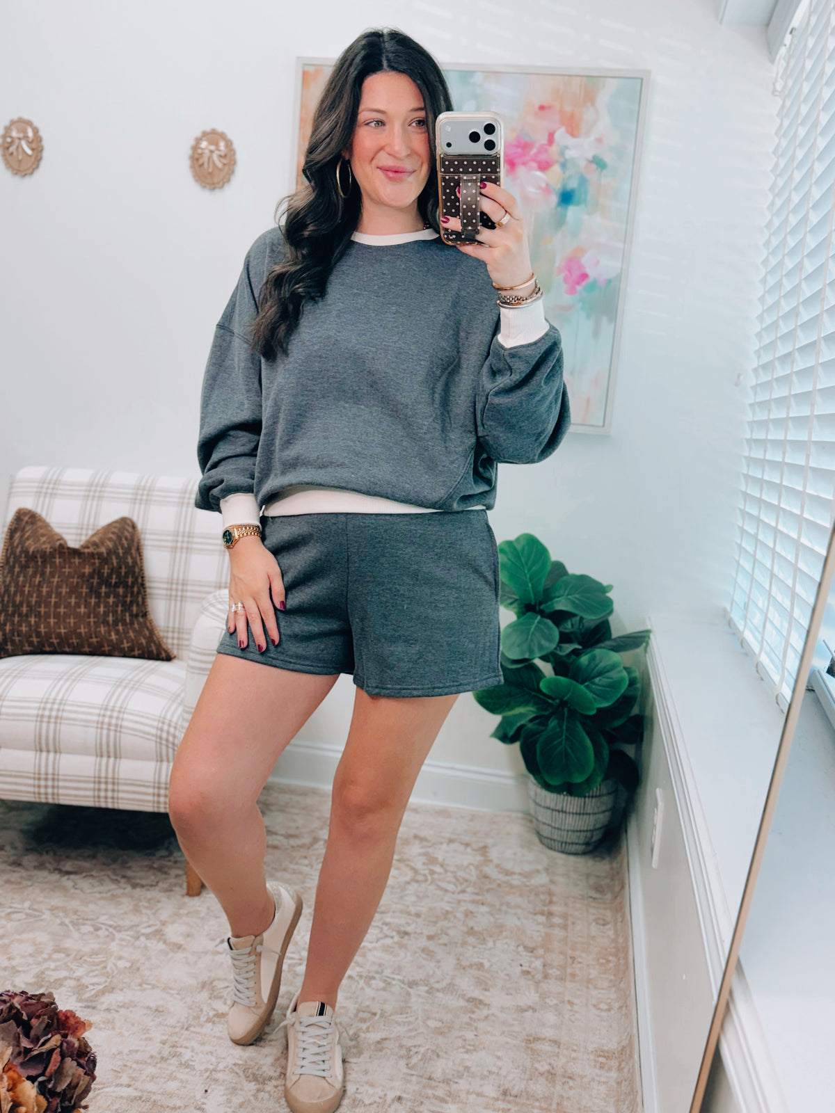 Cotton Contrast Charcoal Shorts Set