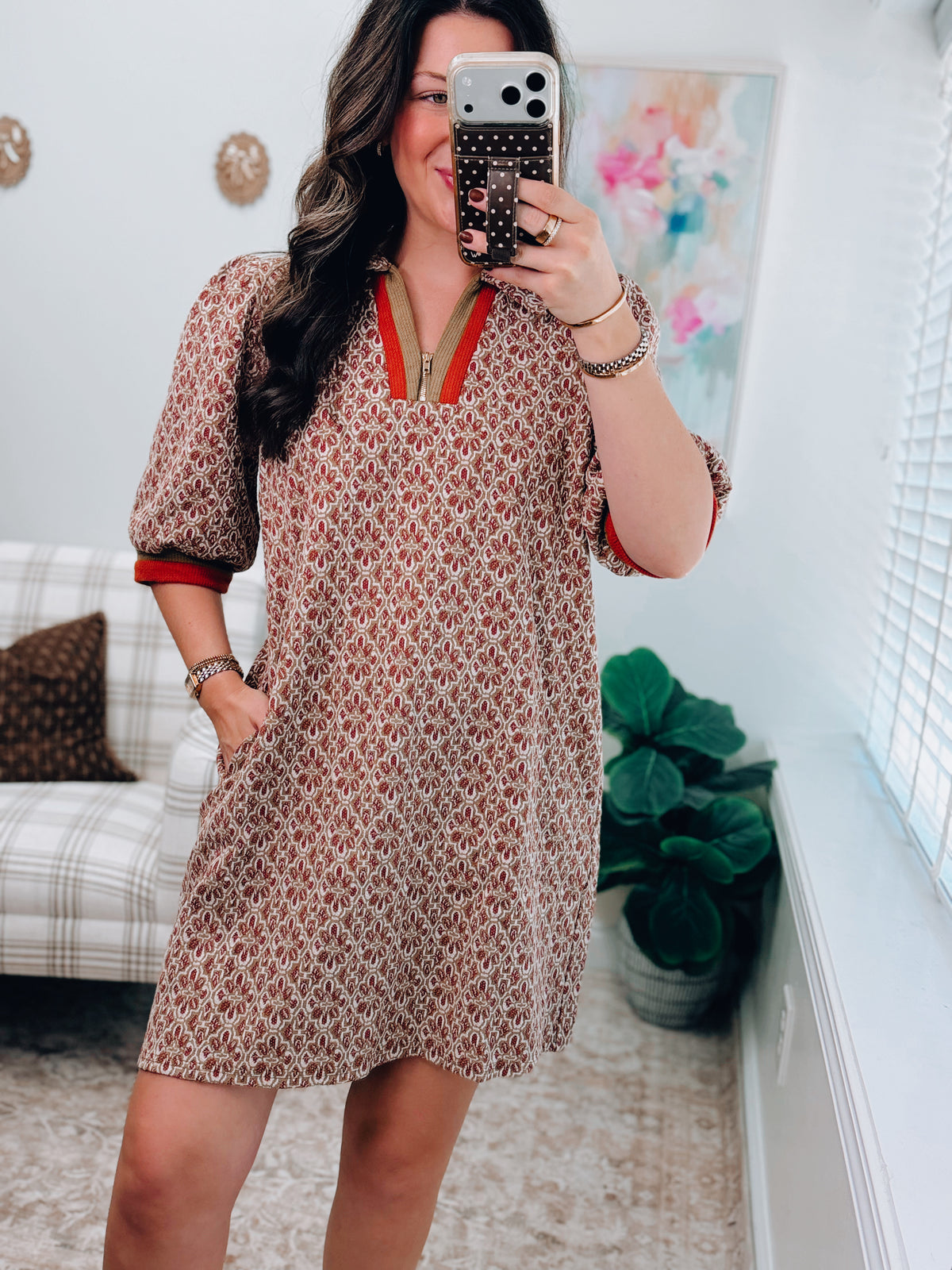 CURVY Chestnut Mix Color Block Mini Dress
