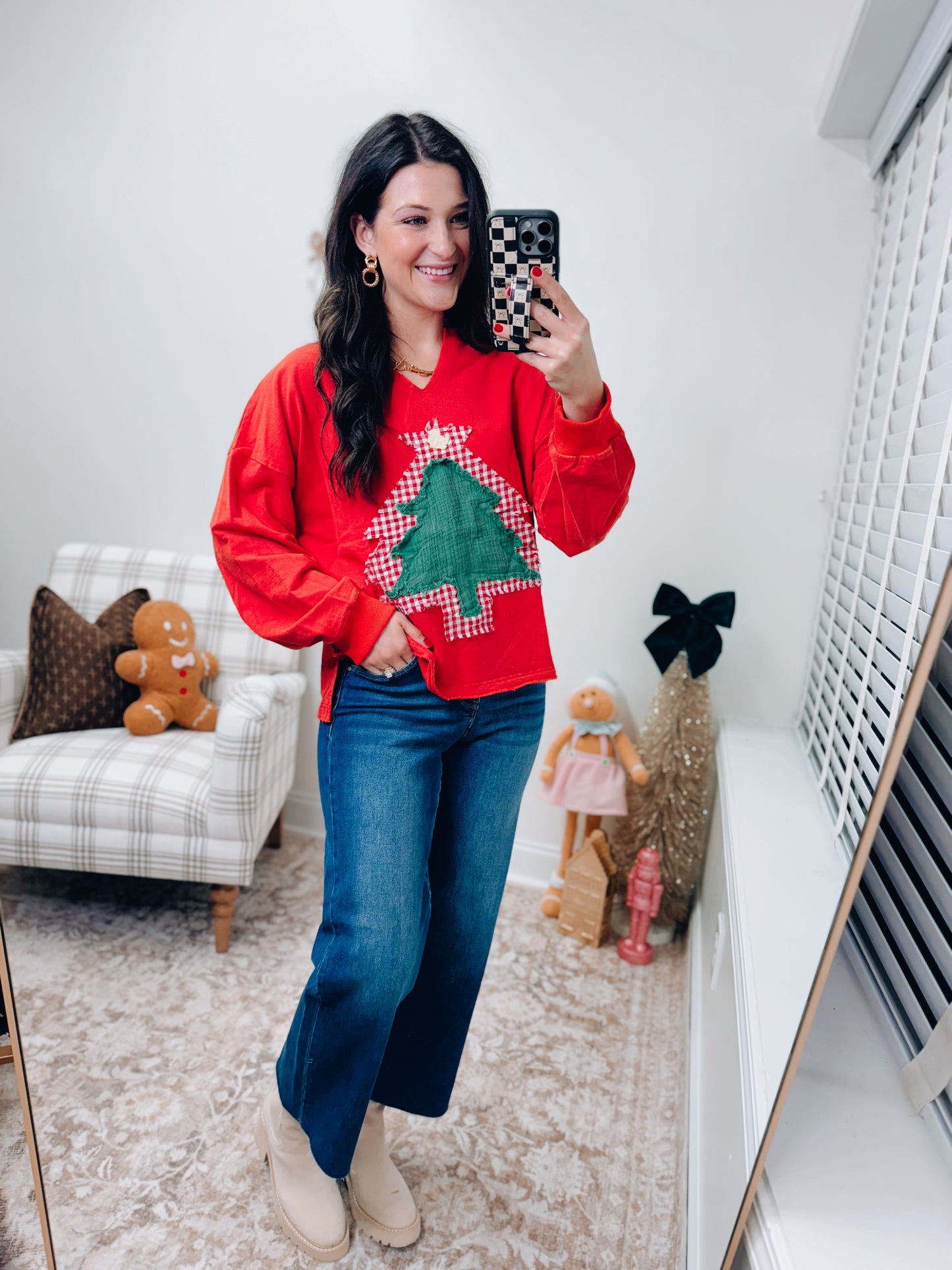 Mineral Washed Tree Patch French Terry Top