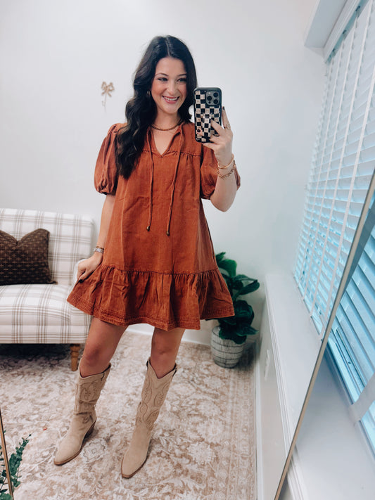 Harper Rust Denim Mini Dress
