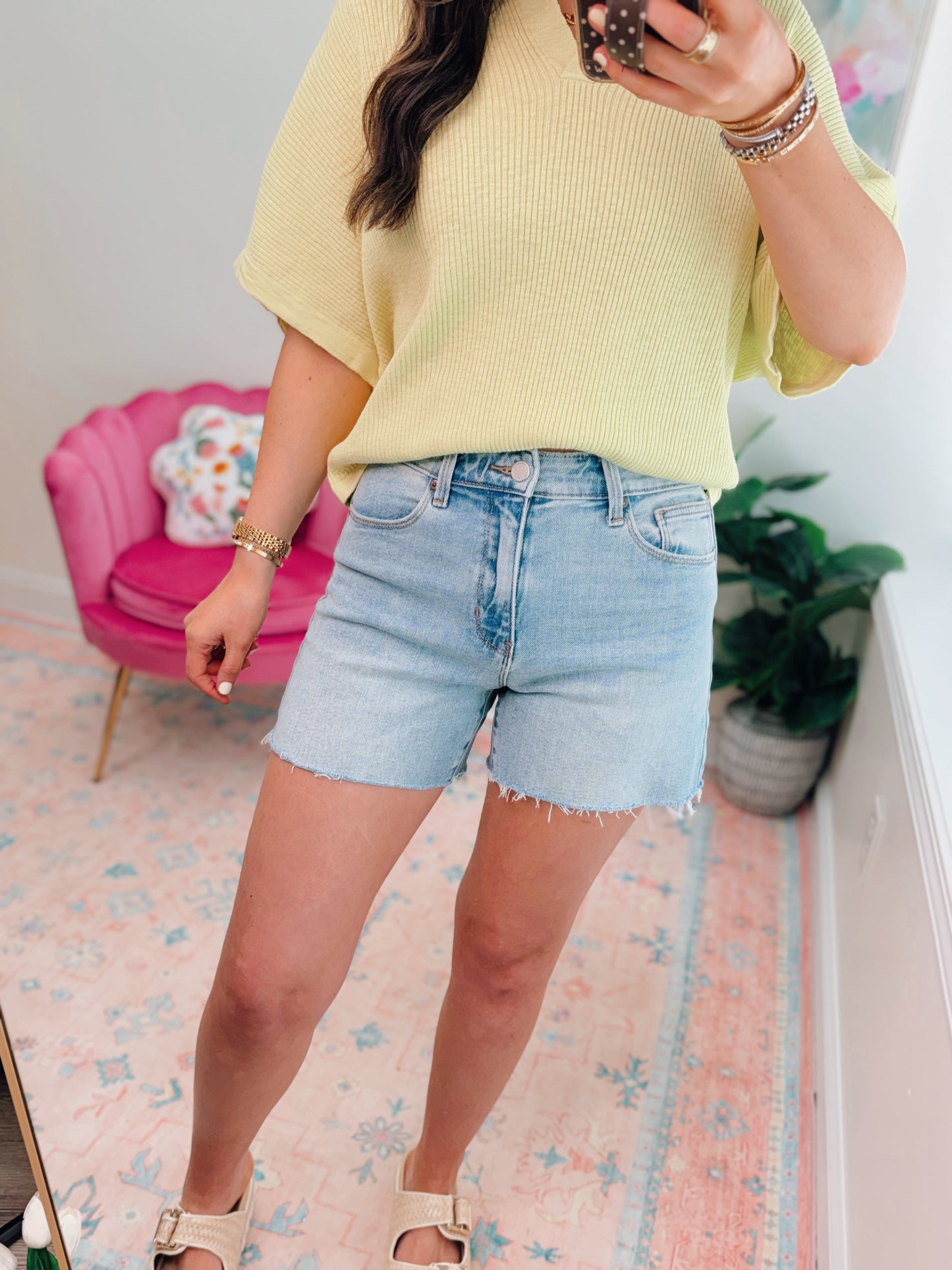 Anabelle HR Light Wash Denim Shorts