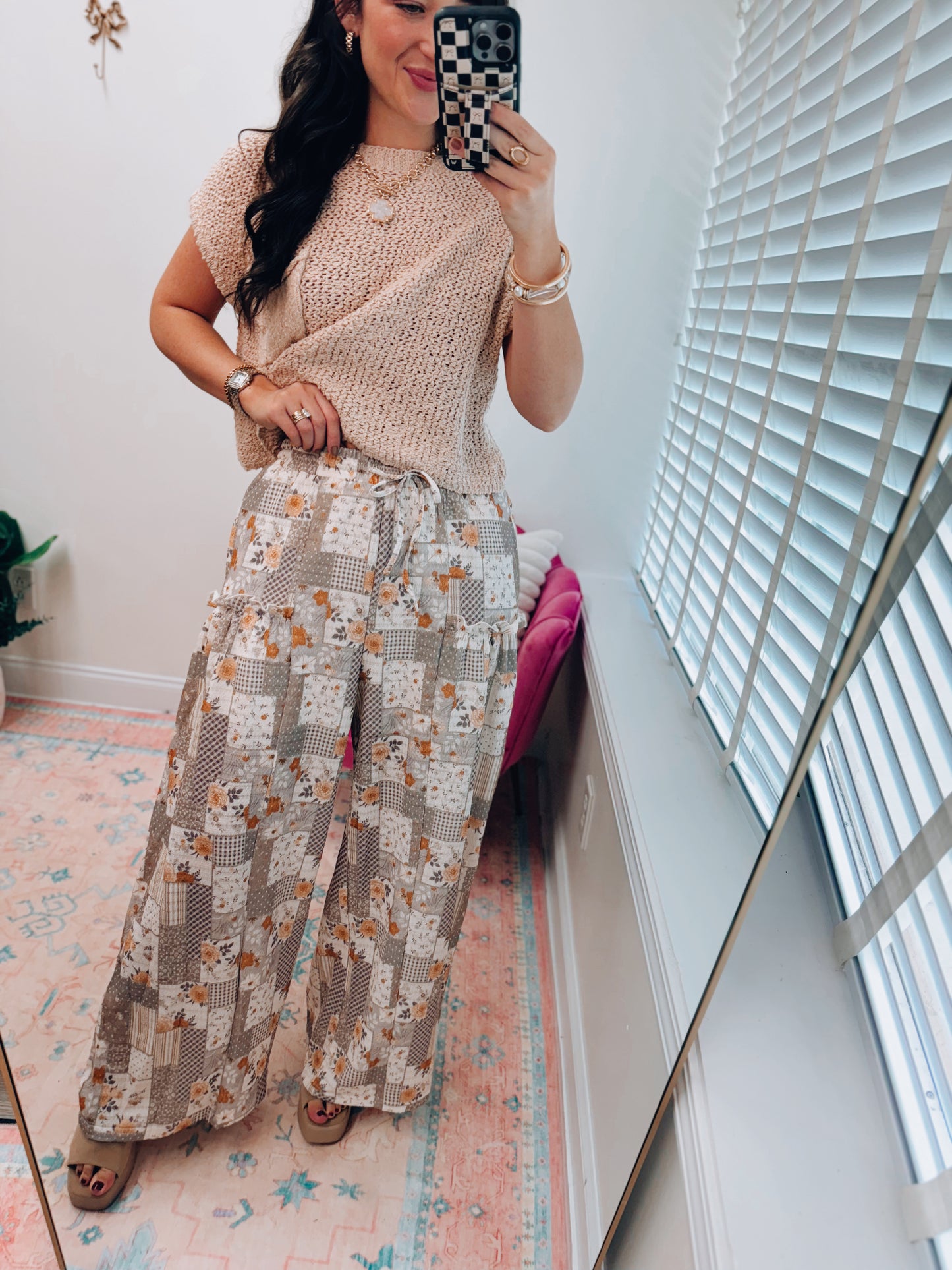 Autumn Patchwork Textured Wide Leg Pants