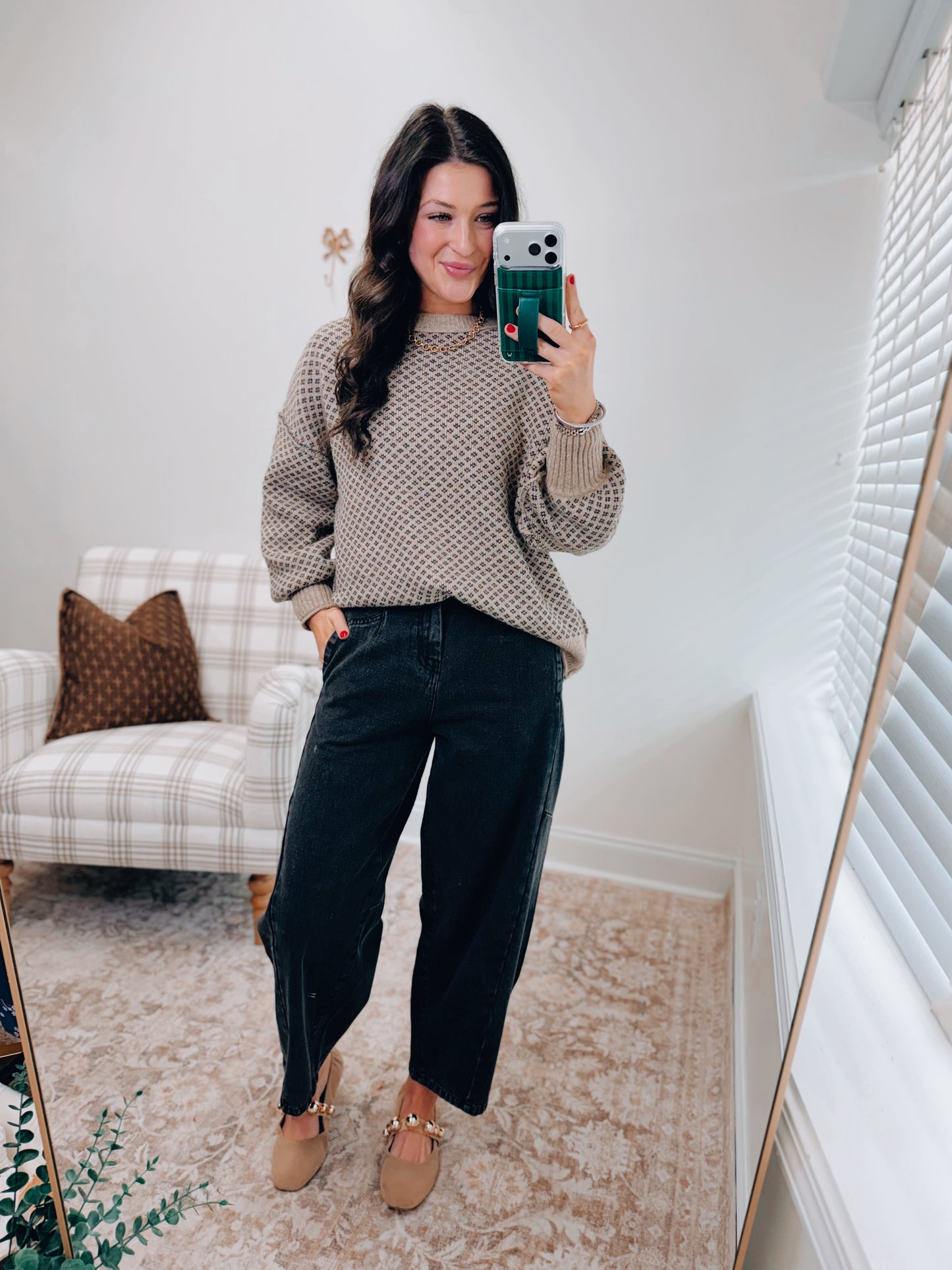 Mini Jacquard Taupe Knit Sweater