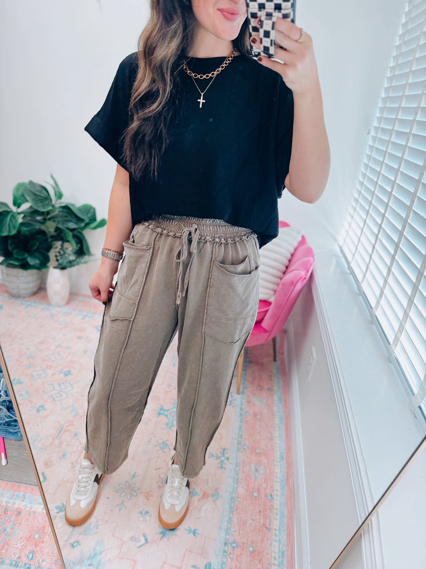 Mineral Wash Barrel Pocket Pants - Brown