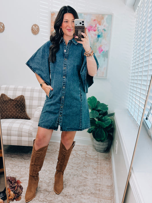 Denim Kimono Sleeve Mini Dress