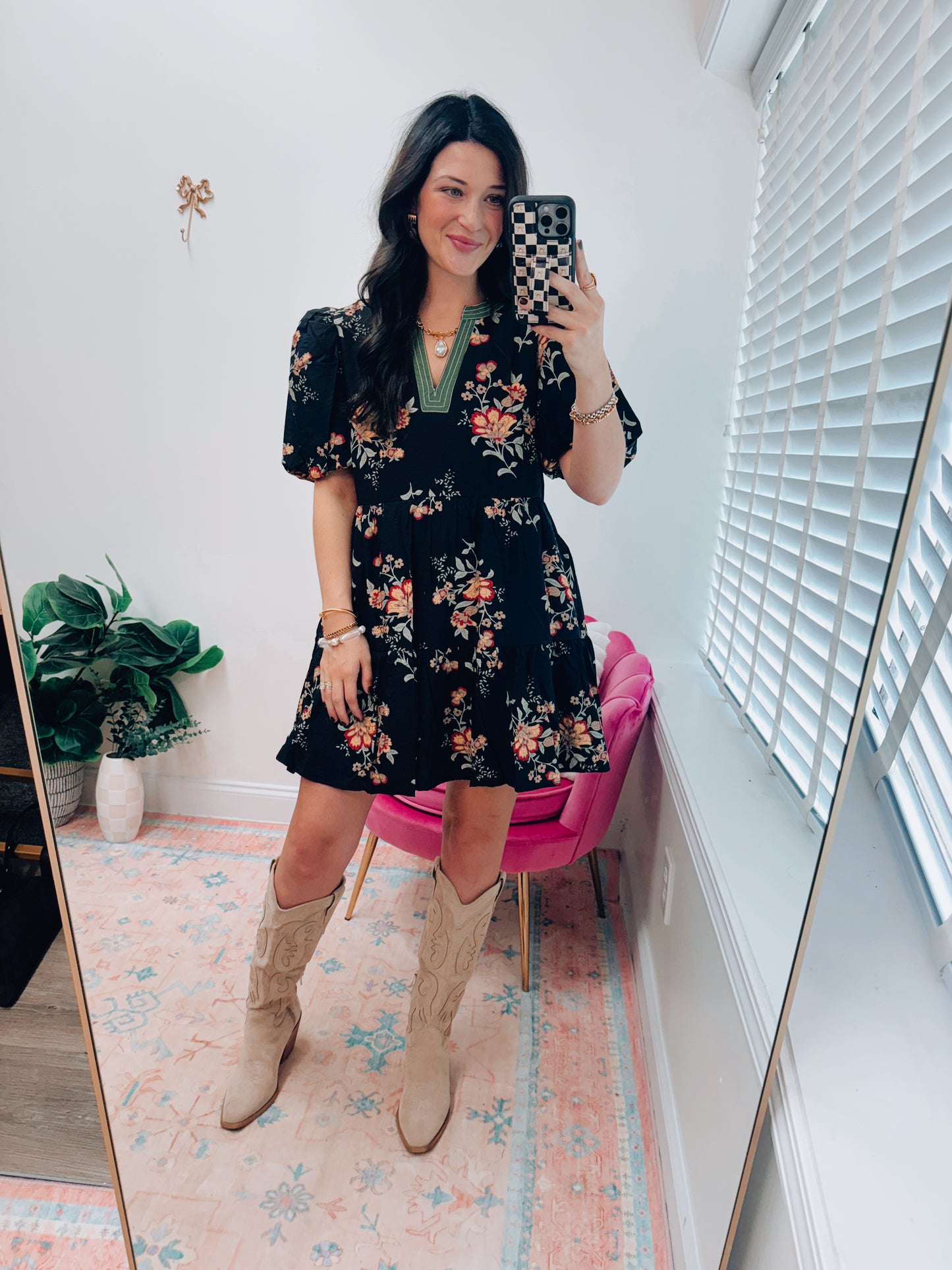 CURVY Emerson Black Floral Mini Dress