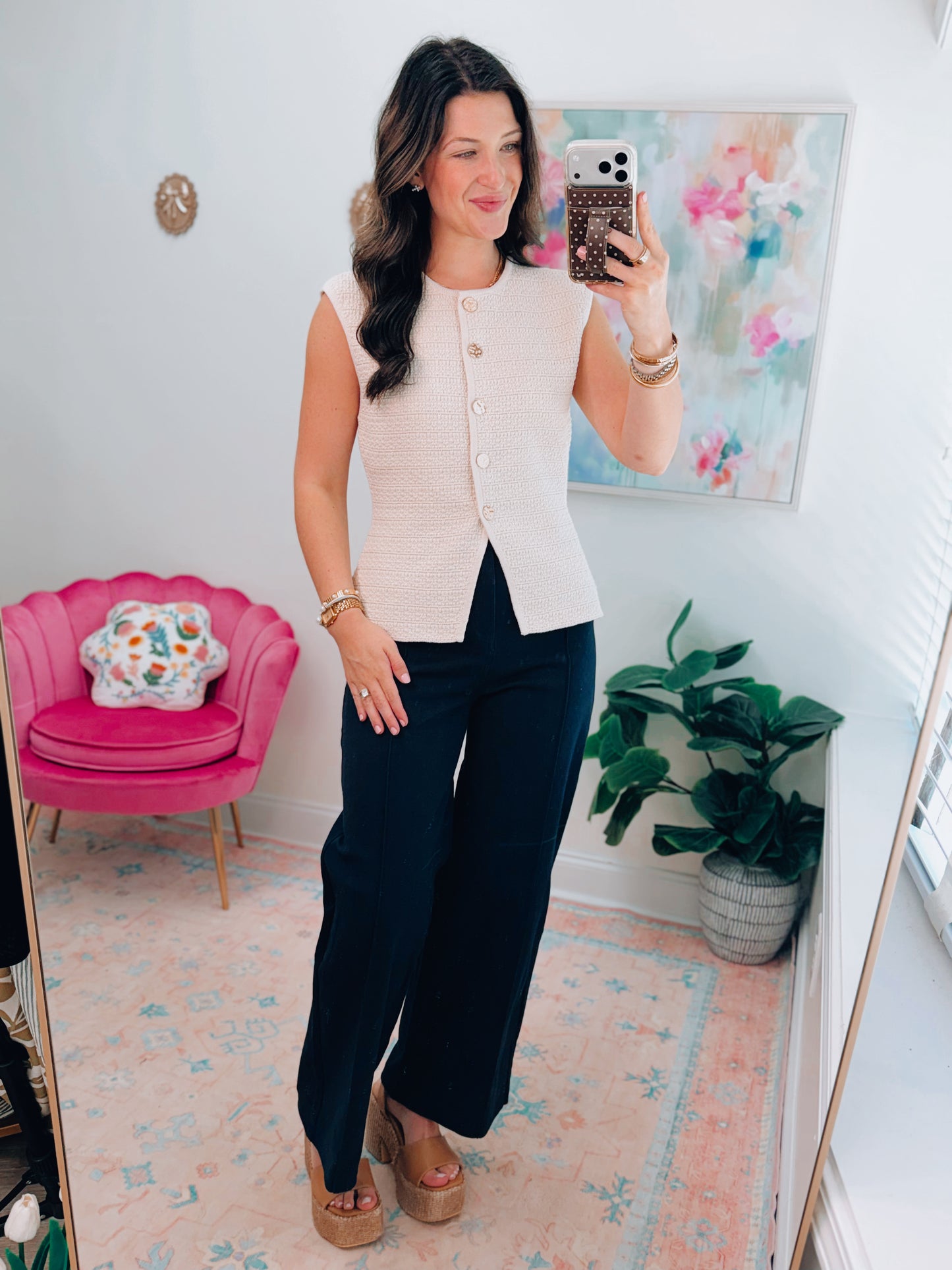 Navy Pleated No Button Denim