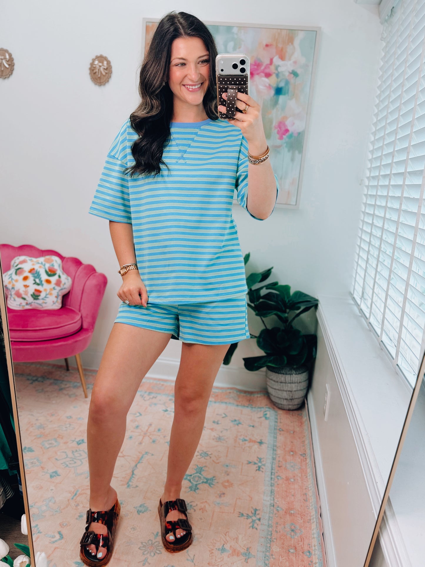 Calling Stripes Green Striped Shorts Set
