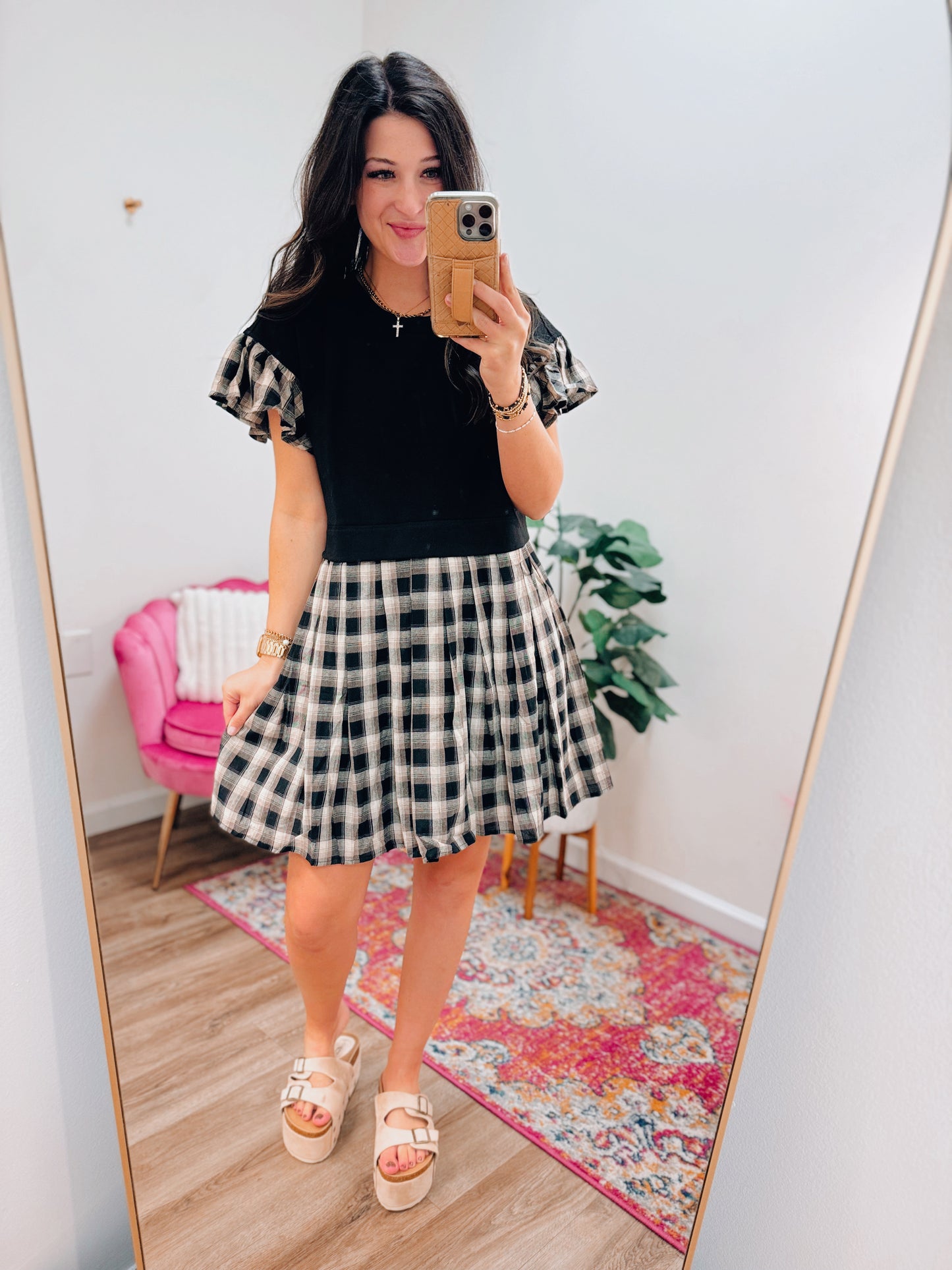 Meg Mix Media Fall Plaid Mini Dress