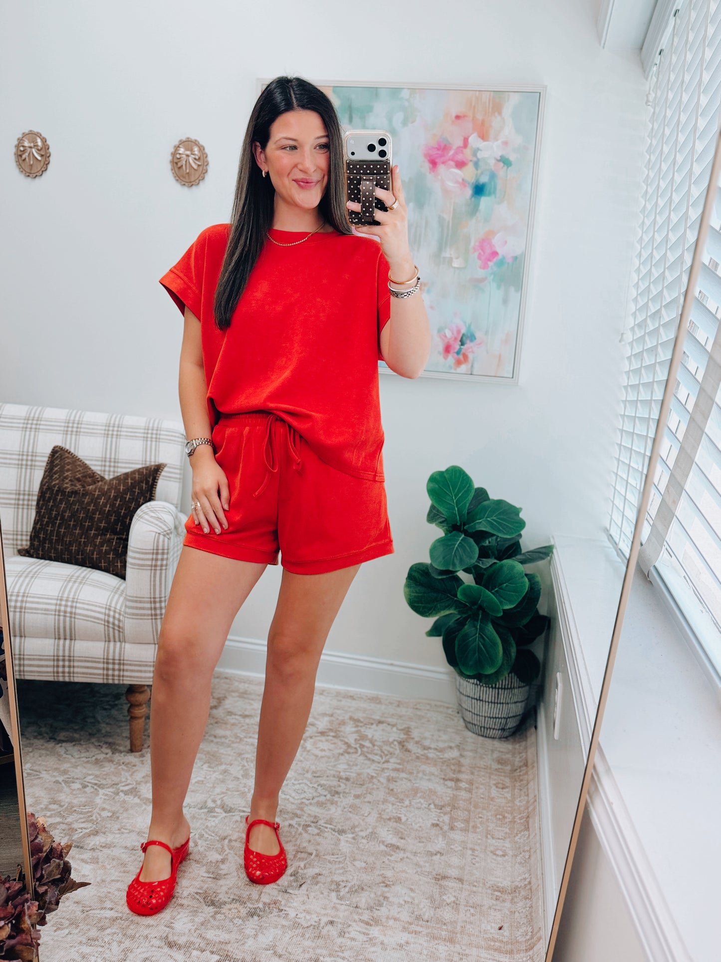 Mineral Washed Scuba Shorts Set - Red