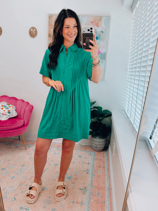 Lark Pleated Green Mini Dress