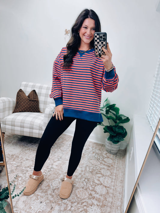 DOORBUSTER Comfy Casual Stripe Pullover - Coral