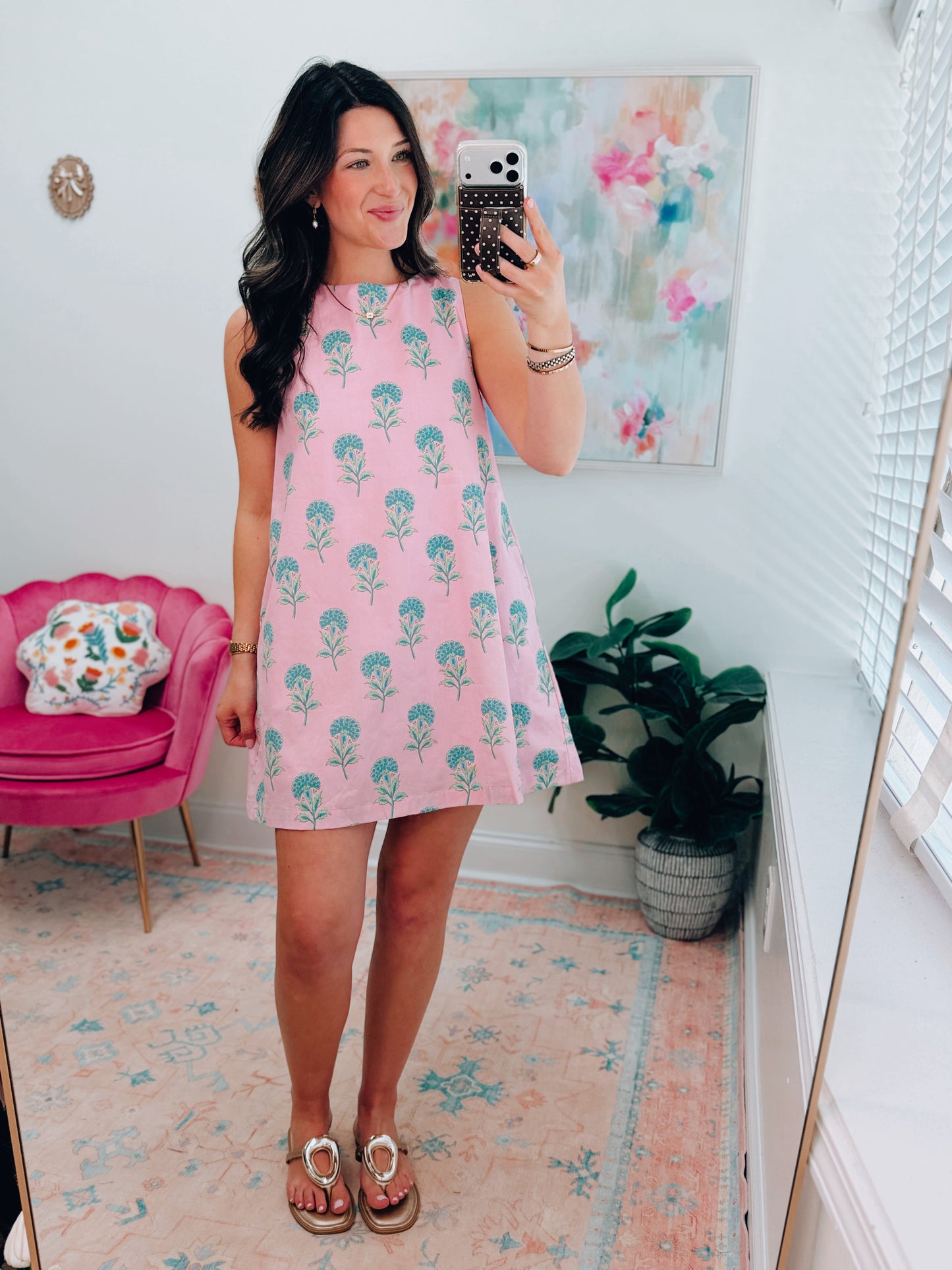 Pink Hydrangea Back Tie Mini Dress