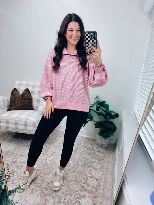DOORBUSTER Pink Waffle Pullover
