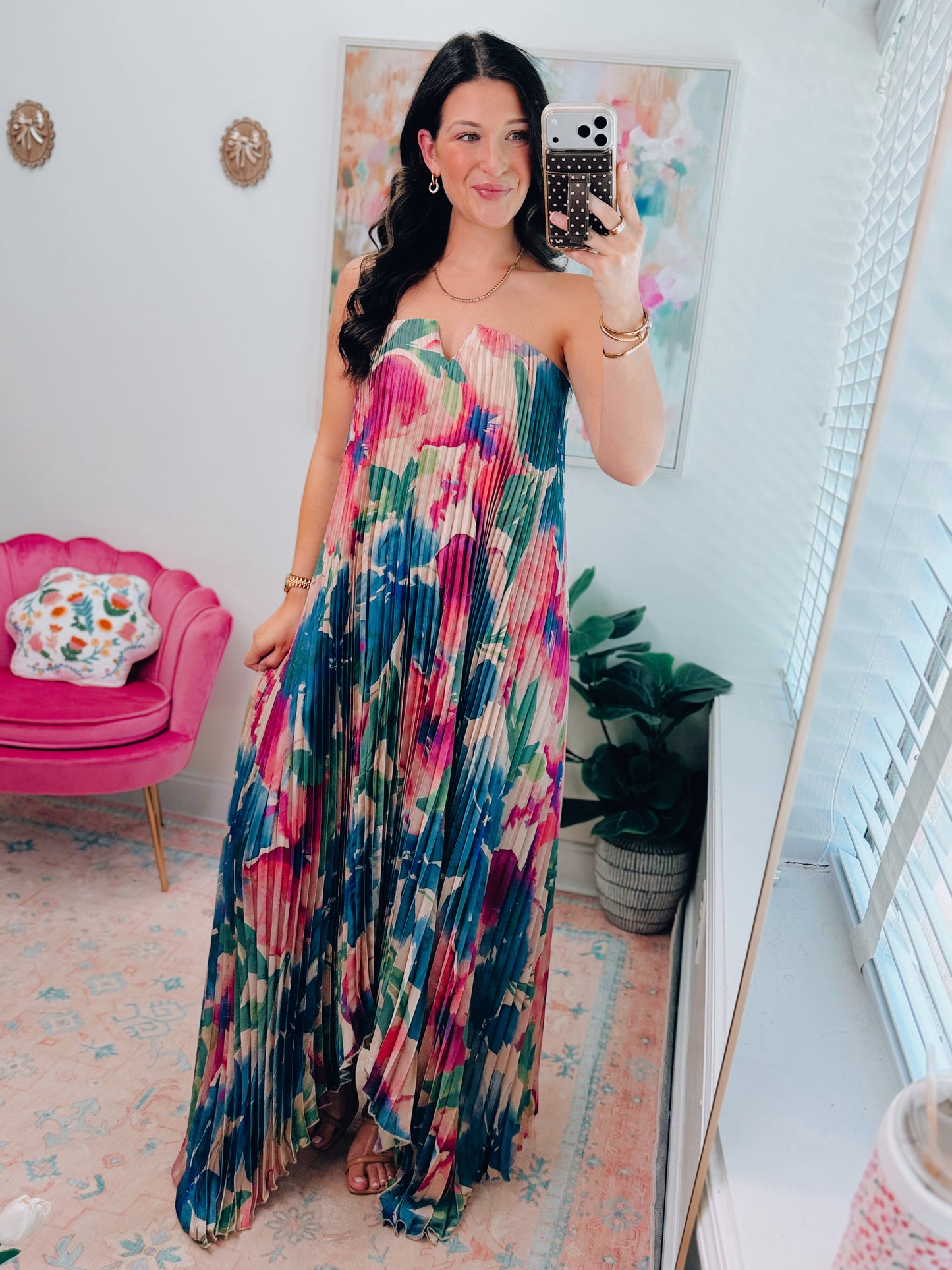 Meadowlark Pleated Maxi Column Dress