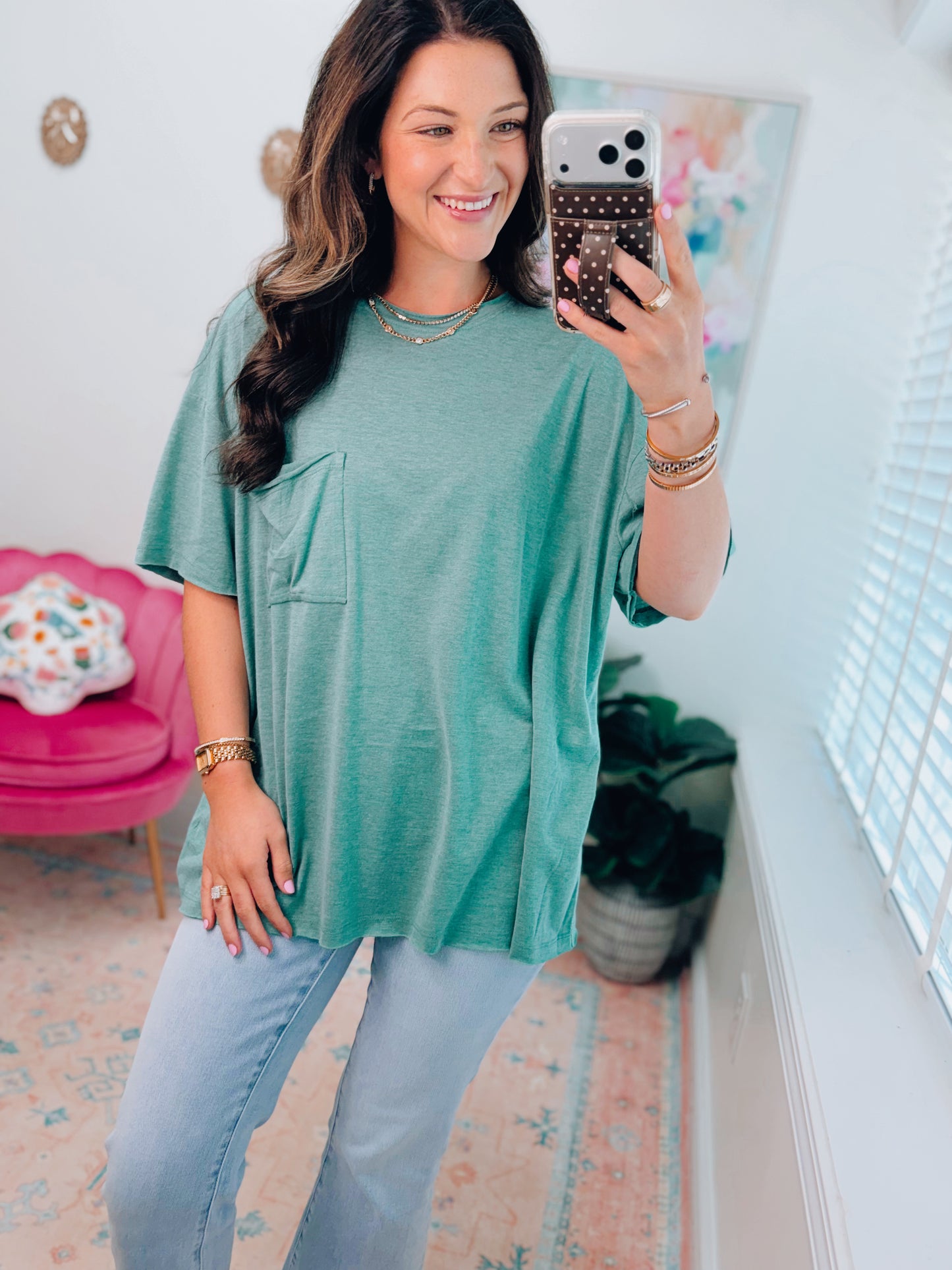 Everyday Basic Oversized Pocket Tee - Green