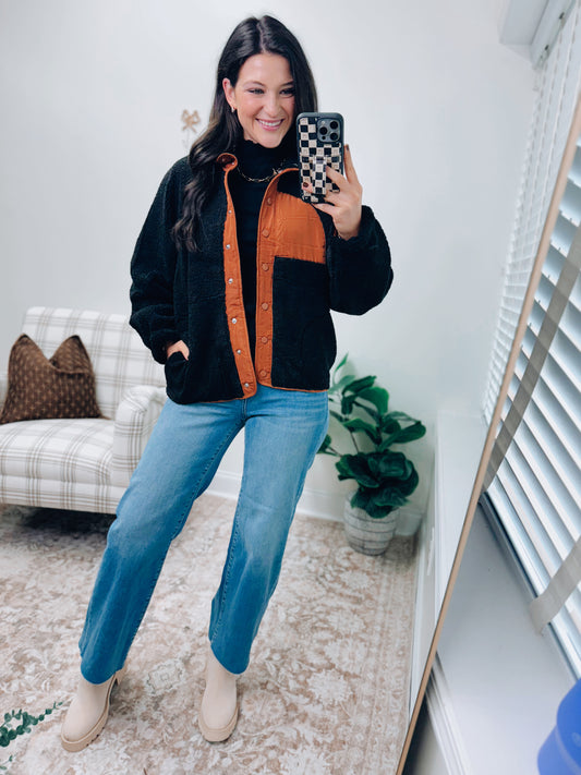 DOORBUSTER Colorblock Snap Button Teddy Jacket