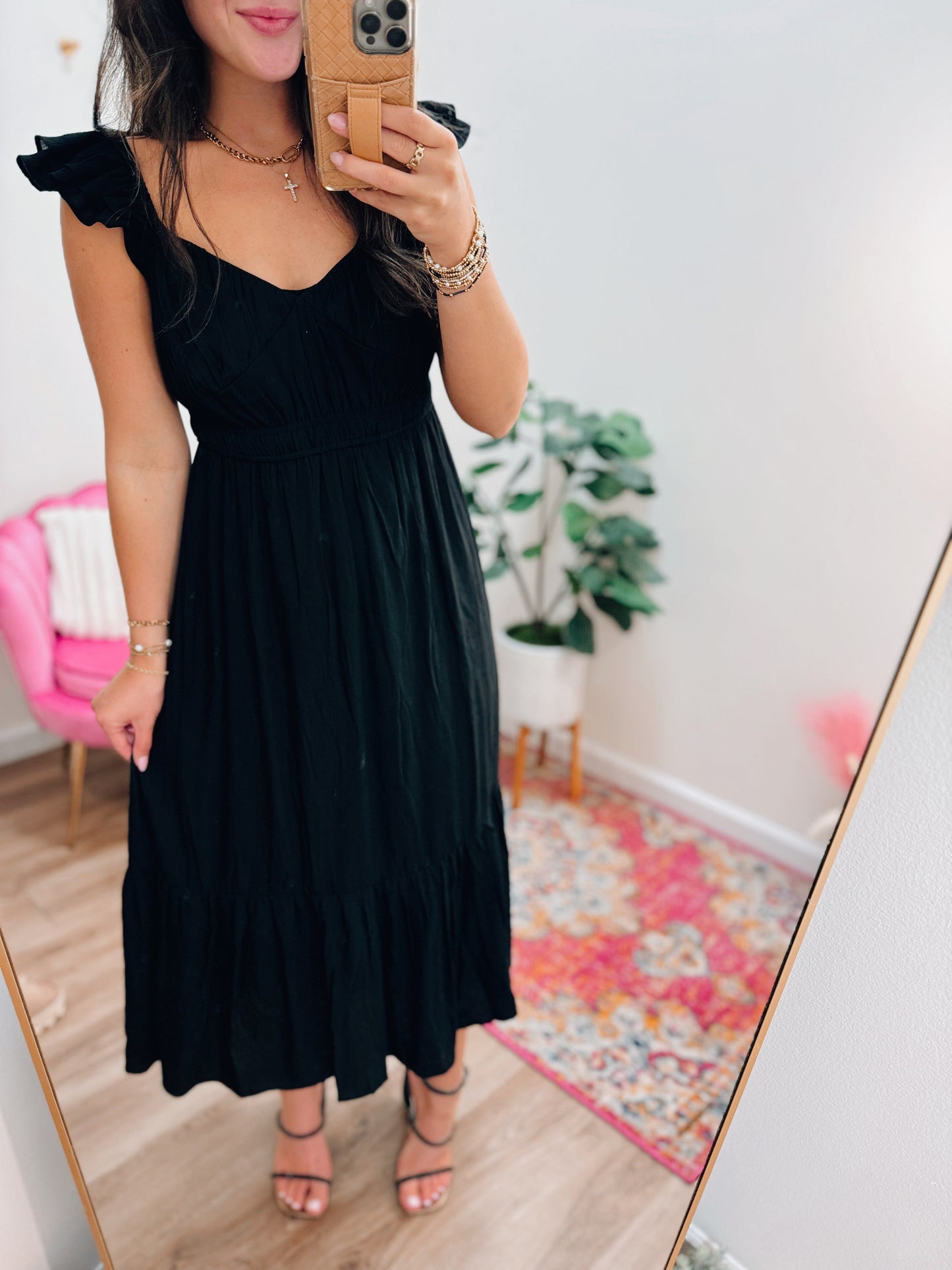 Split Ruffle Smocked Midi Dress