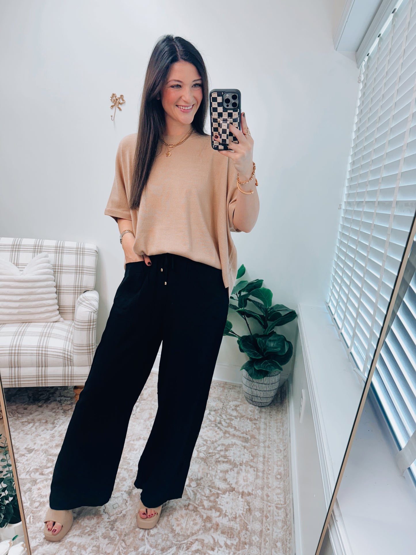 Arden Tie Linen Pants - Black