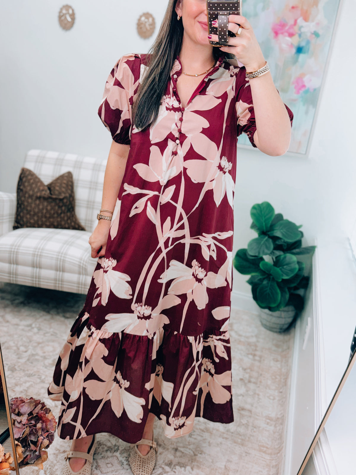 CURVY Remi Maroon Floral Midi Dress