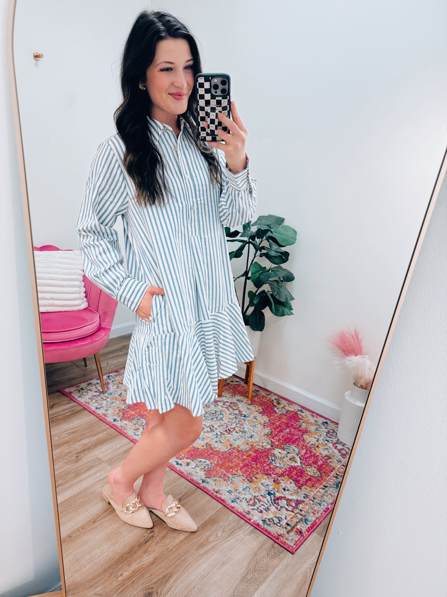 CURVY Chic & Classy Striped Mini Dress - Blue