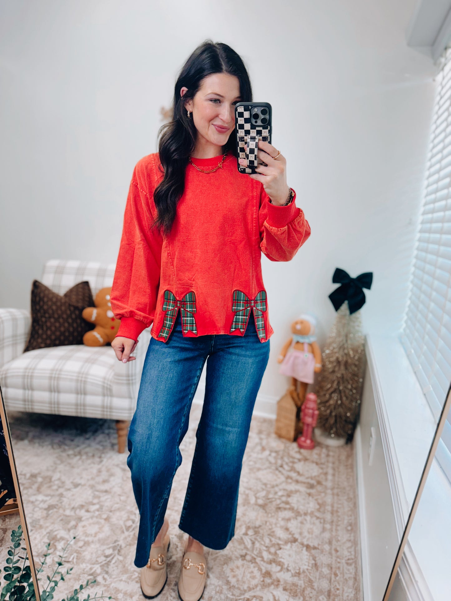 Mineral Wash Plaid Bow Top