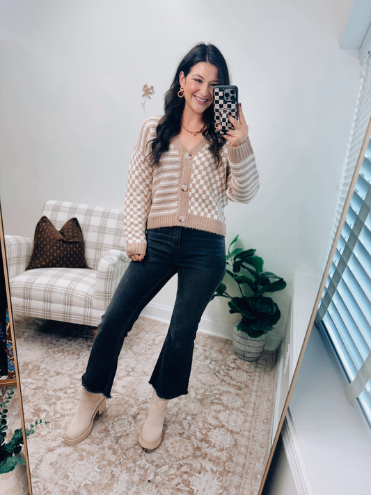 Checker and Stripe Cardigan Sweater