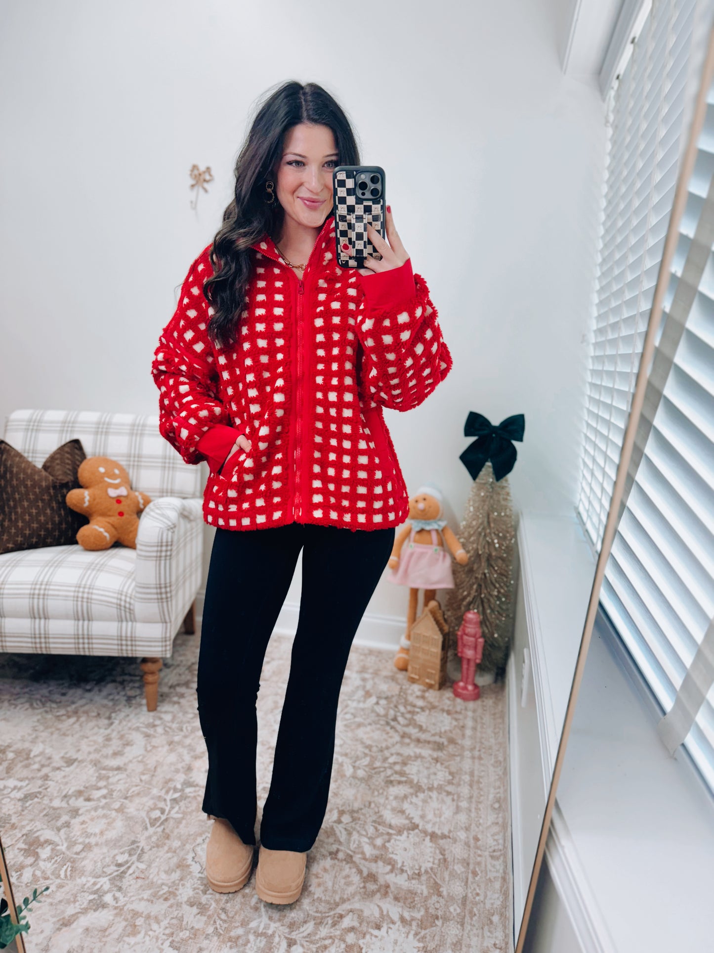 Ruby Oversized Checker Fleece Jacket
