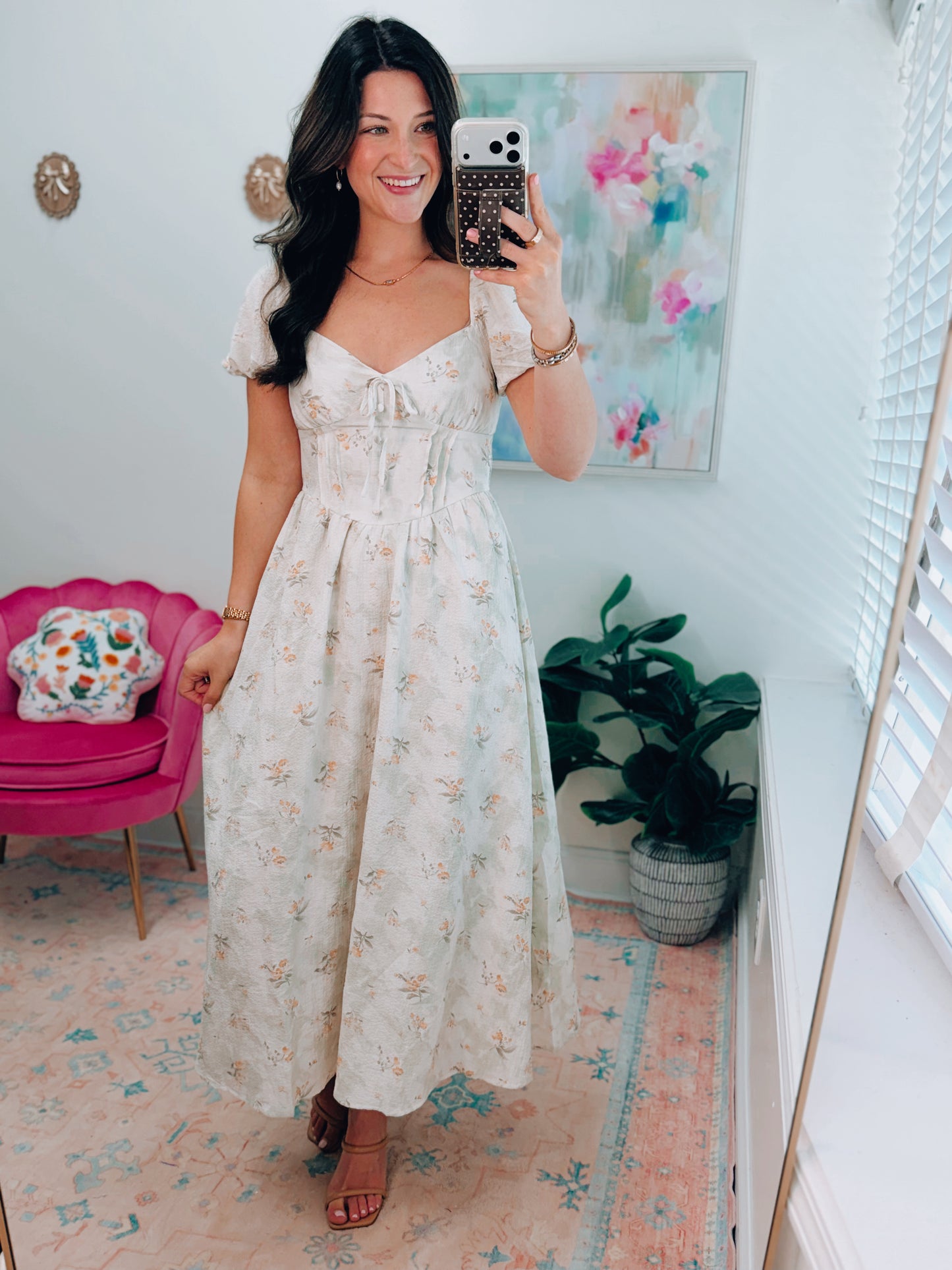 Light Olive Floral Multi Midi Dress