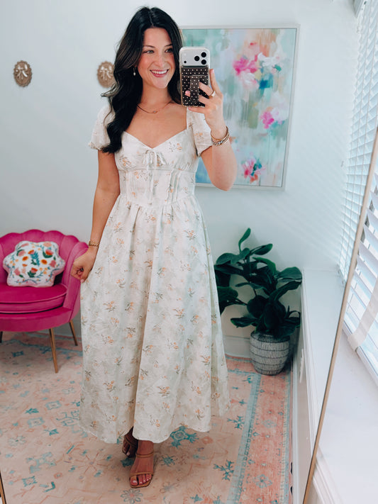 Light Olive Floral Multi Midi Dress