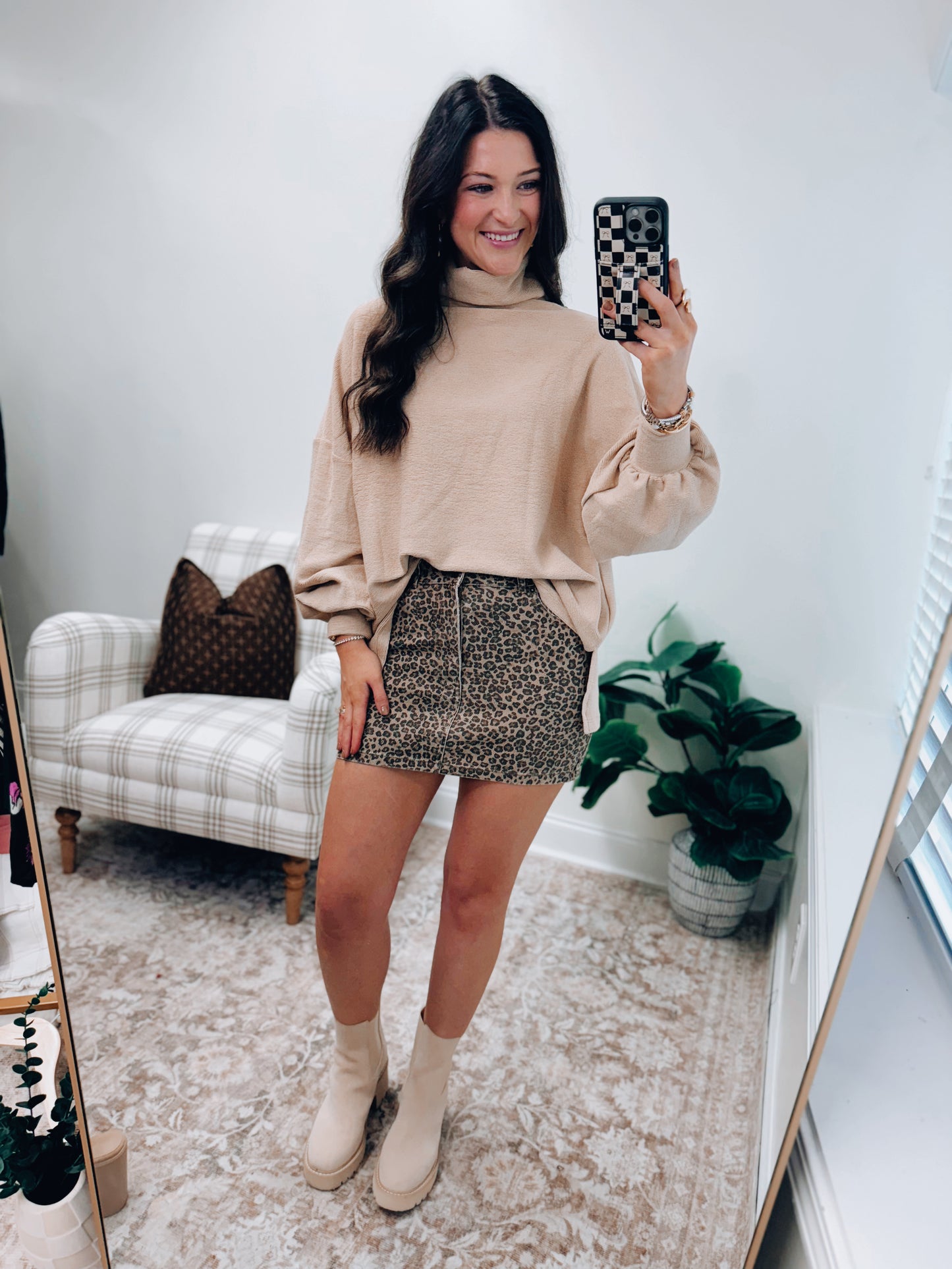 Leopard Denim Mini Skirt