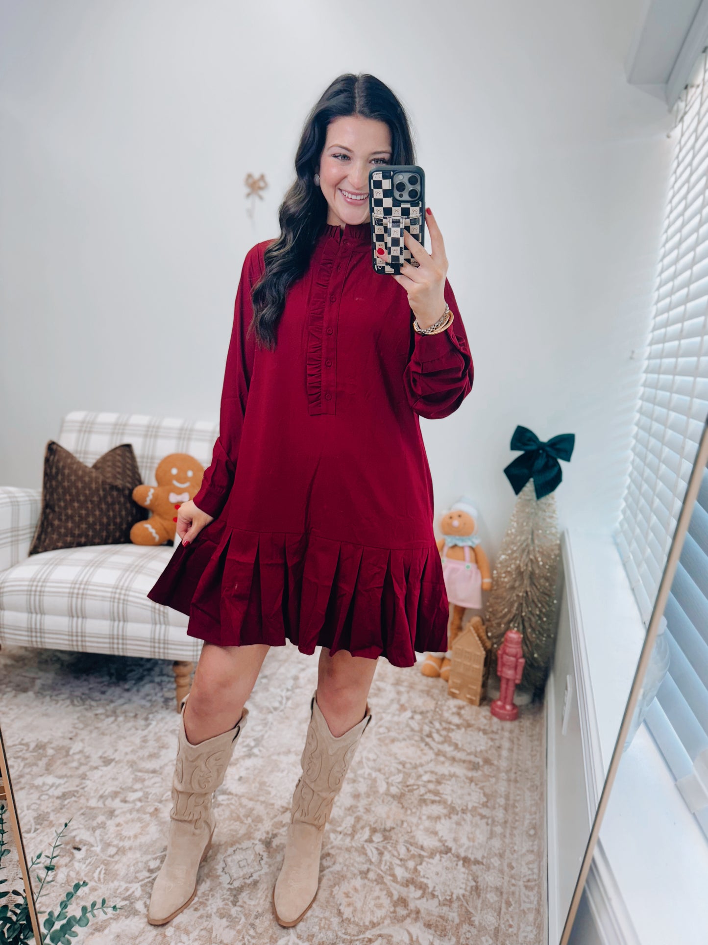 Hunter Pleated Mini Dress - Burgundy