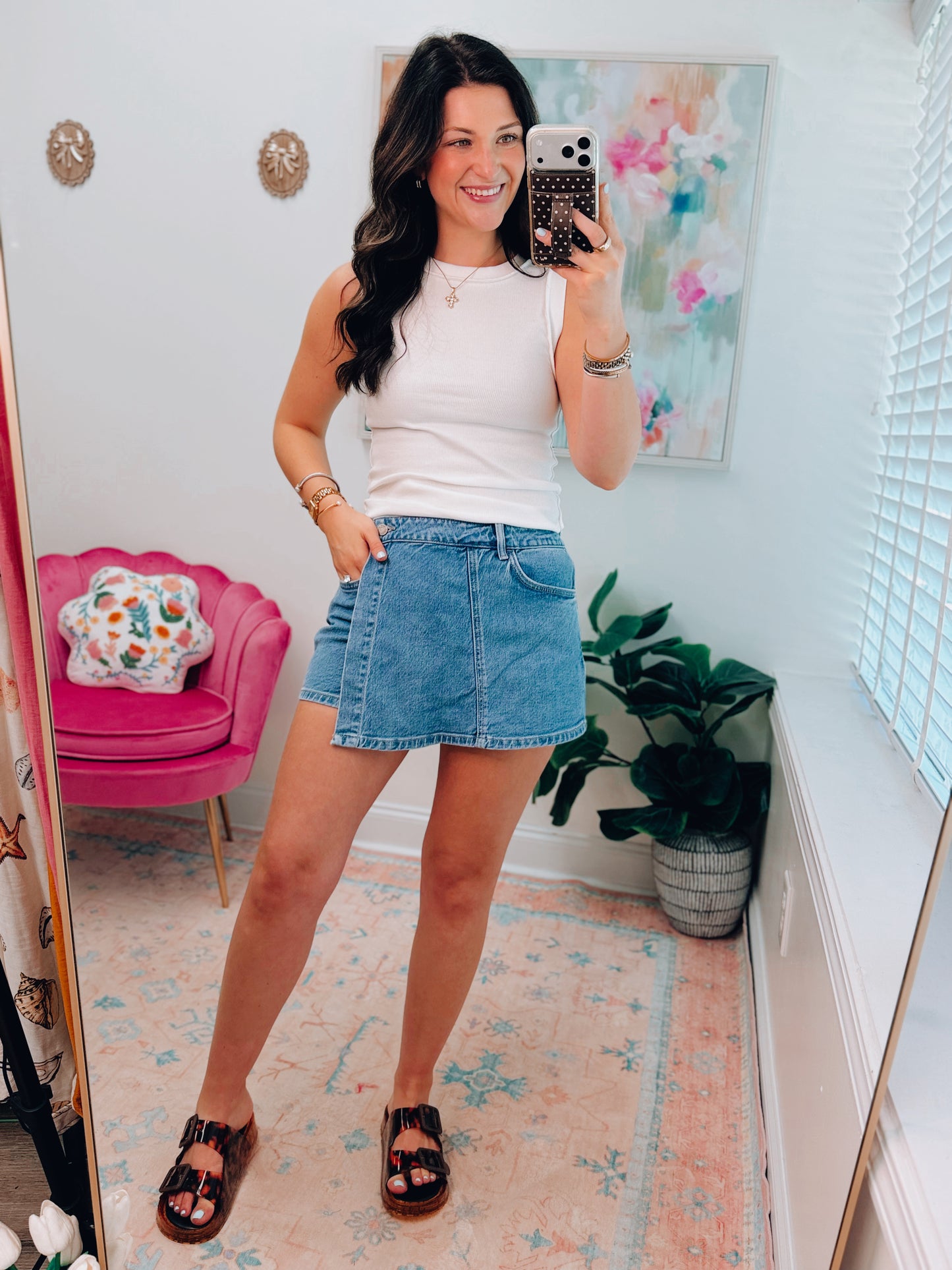 Reversed Hem Ribbed Tank - White