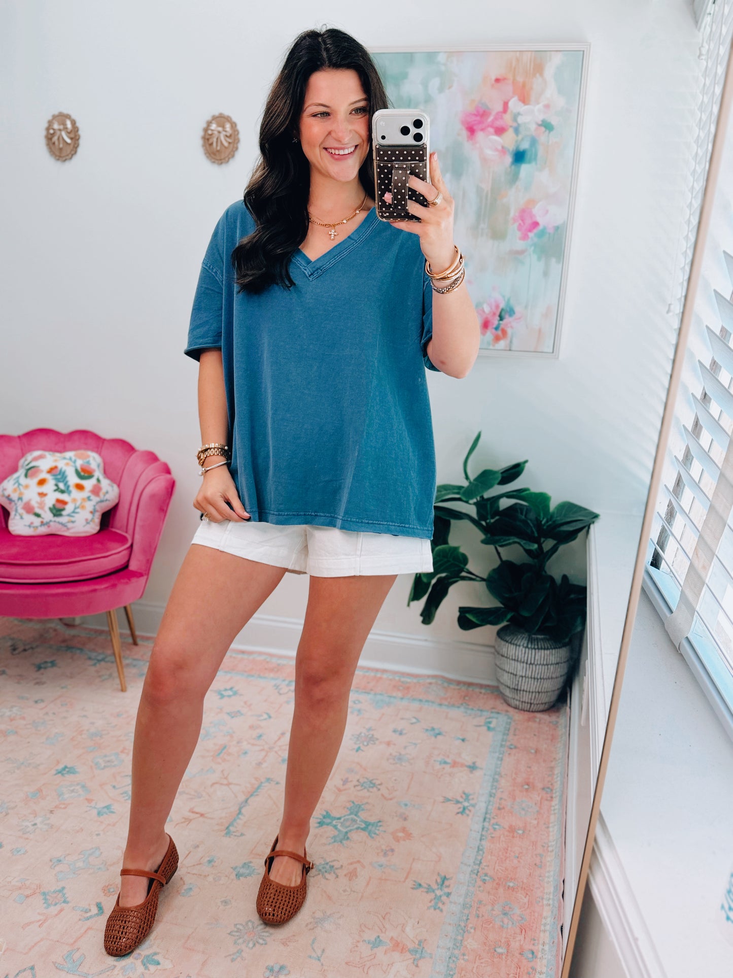 River Relaxed Raw Hem Tee - Vintage Blue