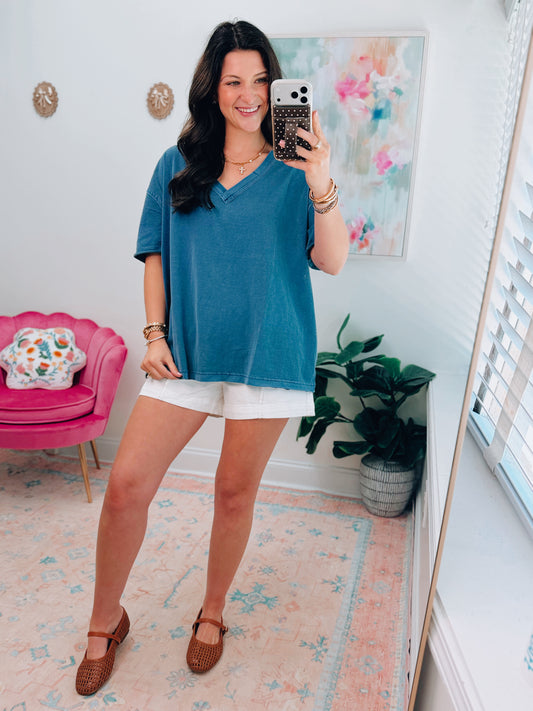 River Relaxed Raw Hem Tee - Vintage Blue