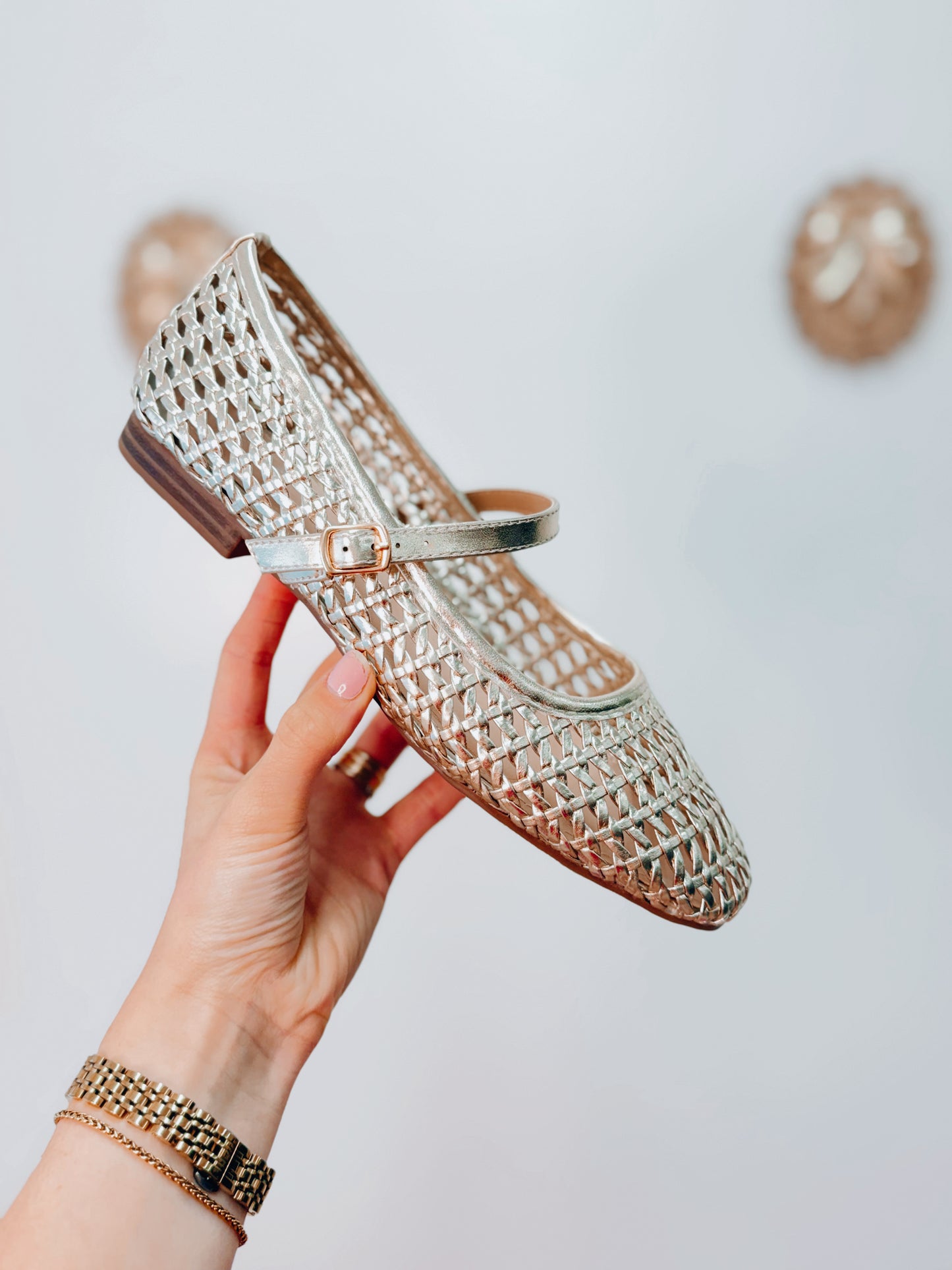 Mary Jane Classic Woven Flats | Gold