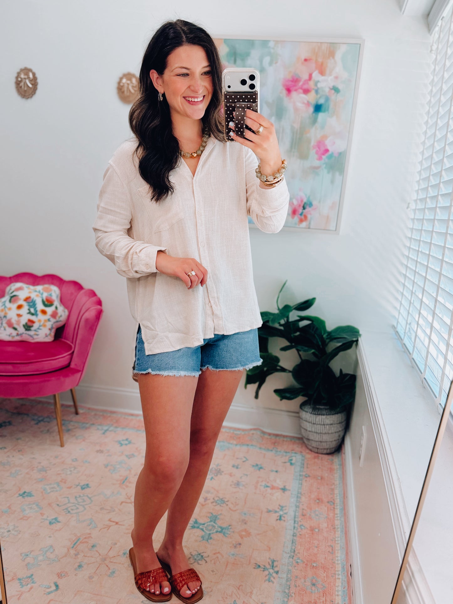 Natural Linen Button Down Top