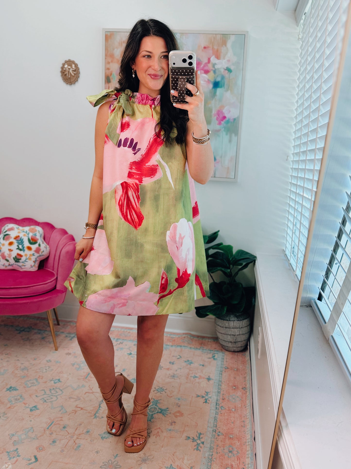 Ashton Lime Floral Neck Tie Mini Dress